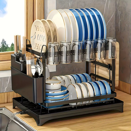 Kitchen Countertop Drying Rack with Drainage Tray Multifunctional Storage Organizer Practical Accessories for Home Kitchen
