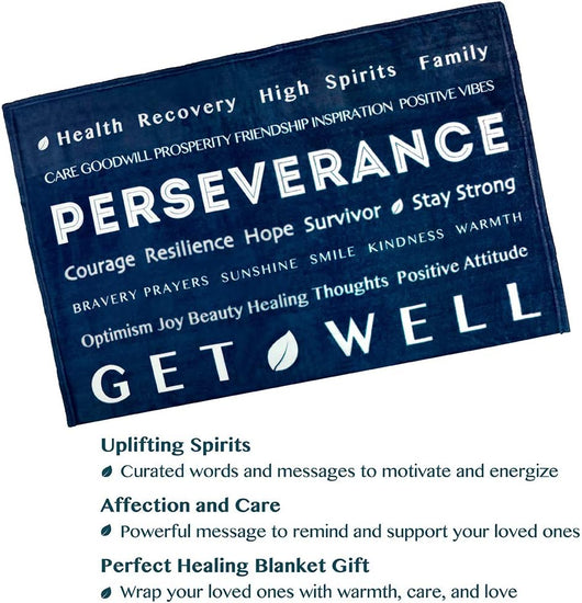 Healing Blanket Fleece, Get Well Soon Gift, Soft Hug Compassion Throw Blanket for Women Men, Comfort Caring Inspirational Patient Gift, Positive Thoughts Prayer Love Throw, 50X60 Navy Blue