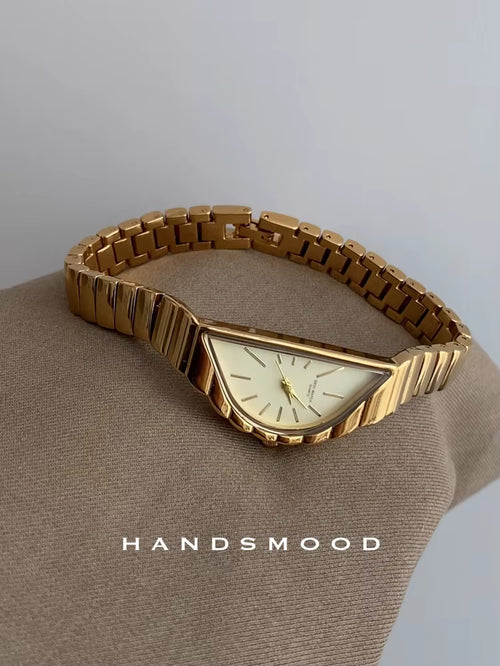 Women Watch Gold Half Moon Dial Medium Antique Fashion Niche Unique Design Ladies Quartz Watch