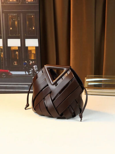 Woven Design Women Handbag, Tote Basket Bag, High-End Niche Inverted Triangle Shaped Fashion Commuter Bag, Casual Style