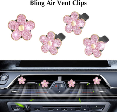 11 PCS Bling Car Accessories Set for Women Steering Wheel Covers Butterfly Hanging Seat Belt Cover Air Vent Clips Coasters Cute Glitter Diamond AUTO Accessories Kit (Pink)