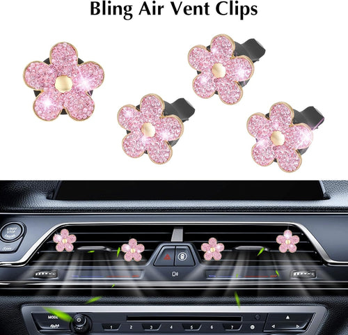 11 PCS Bling Car Accessories Set for Women Steering Wheel Covers Butterfly Hanging Seat Belt Cover Air Vent Clips Coasters Cute Glitter Diamond AUTO Accessories Kit (Pink)