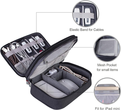Electronic Organizer, Double Layer Travel Gadget Carry Bag for Cables, Plugs, Earphone, Flash Hard Drive and More--A Sleeve Pouch for Ipad Mini(Medium, Black)