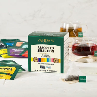 , Assorted Tea Sampler (15 Different Variety in Individually Wrapped Pyramid Tea Bags) Long Leaf Premium Teas I Teas Gift Set I Ideas for Tea Lovers | Gifts for Women & Men