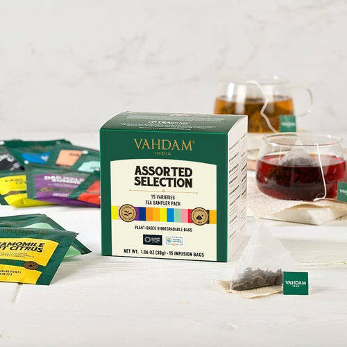 , Assorted Tea Sampler (15 Different Variety in Individually Wrapped Pyramid Tea Bags) Long Leaf Premium Teas I Teas Gift Set I Ideas for Tea Lovers | Gifts for Women & Men