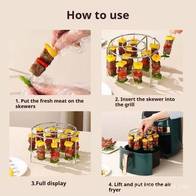 Air Fryer Special Grill round Hanging Skewers Rack Home Kitchen Outdoor Stainless Steel Grill