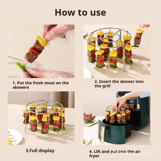 Air Fryer Special Grill round Hanging Skewers Rack Home Kitchen Outdoor Stainless Steel Grill