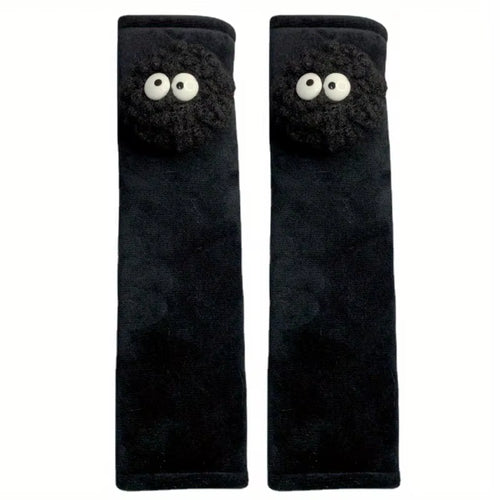 2Pcs Black Spirit Pad Car Seat Belt Small Interior Decoration Protection Cartoon Creative Insurance Cover Car Accessories