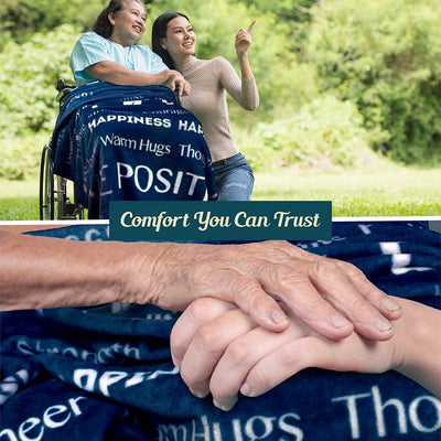 Healing Blanket Fleece, Get Well Soon Gift, Soft Hug Compassion Throw Blanket for Women Men, Comfort Caring Inspirational Patient Gift, Positive Thoughts Prayer Love Throw, 50X60 Navy Blue