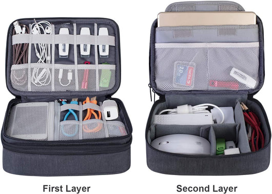 Electronic Organizer, Double Layer Travel Gadget Carry Bag for Cables, Plugs, Earphone, Flash Hard Drive and More--A Sleeve Pouch for Ipad Mini(Medium, Black)