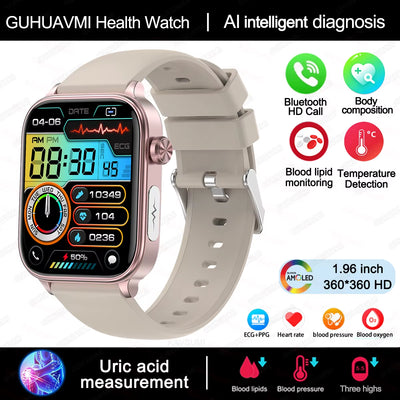 AI Diagnostic Detector Smart Watch Women Blood Lipid and Uric Acid Body Composition Test Women Menstrual Health Tracker 2025 New