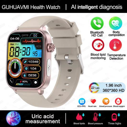 AI Diagnostic Detector Smart Watch Women Blood Lipid and Uric Acid Body Composition Test Women Menstrual Health Tracker 2025 New