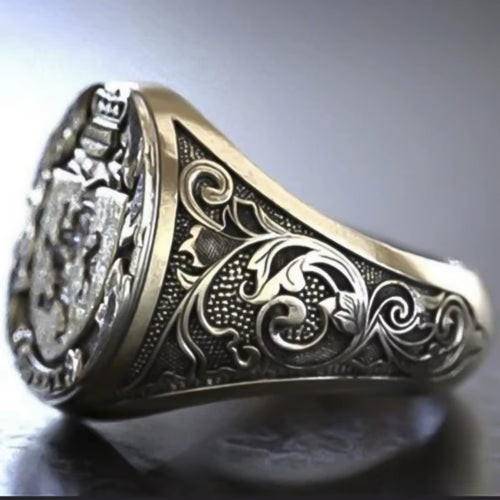 Simple Retro Niche Trend Crown Lion Shield Badge Ring Men and Women Street Party Ring Fashion Banquet Gift Accessories